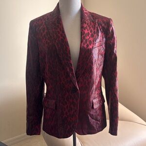Anne Klein Animal Print Metallic Burgundy Blazer
( New )